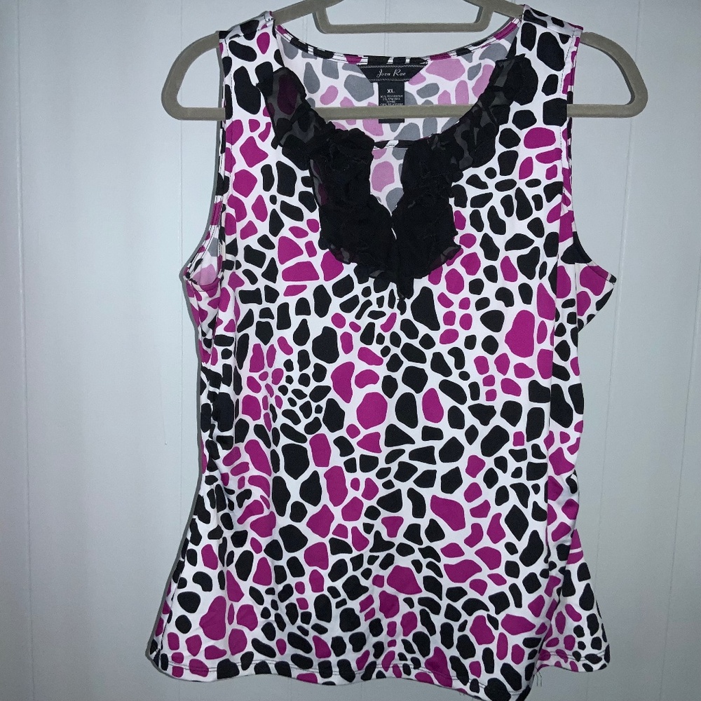 Joza Rae ruffle trim neckline top  sz XL pink black sleeveless
